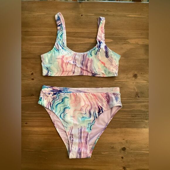 ENVYA SIZE LARGE MARBLE 2 PIECE BIKINI HIGH WAISTED TANK - Picture 2 of 7